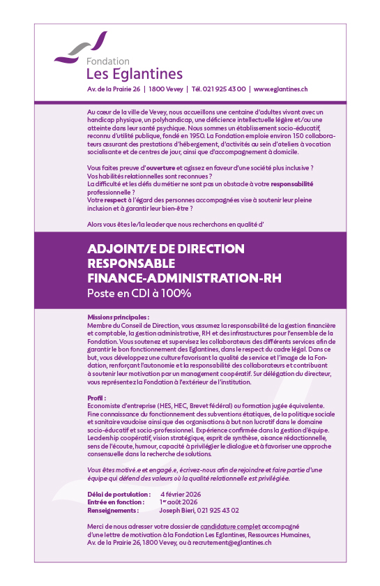Adjoint/e de Direction - Responsable Finance-Administration-RH - Postes CDI à 100 %