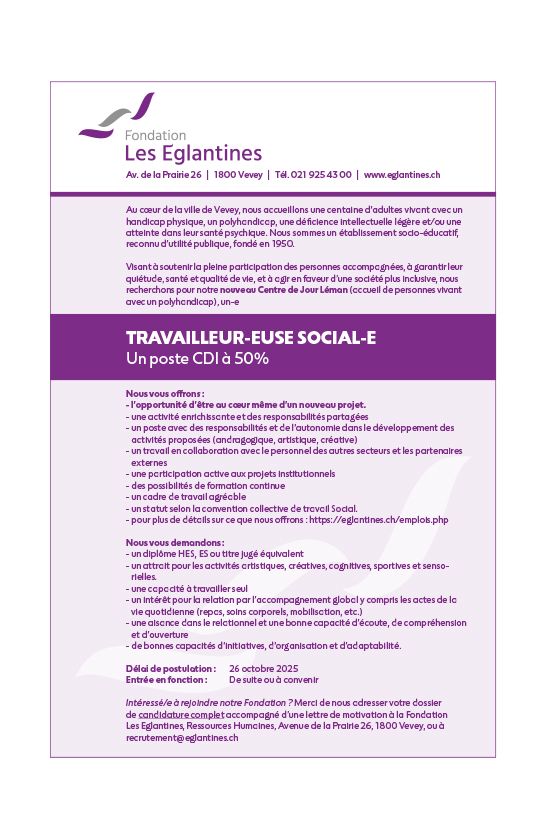 Travailleur-euse social-e - Poste CDI à 50 %
